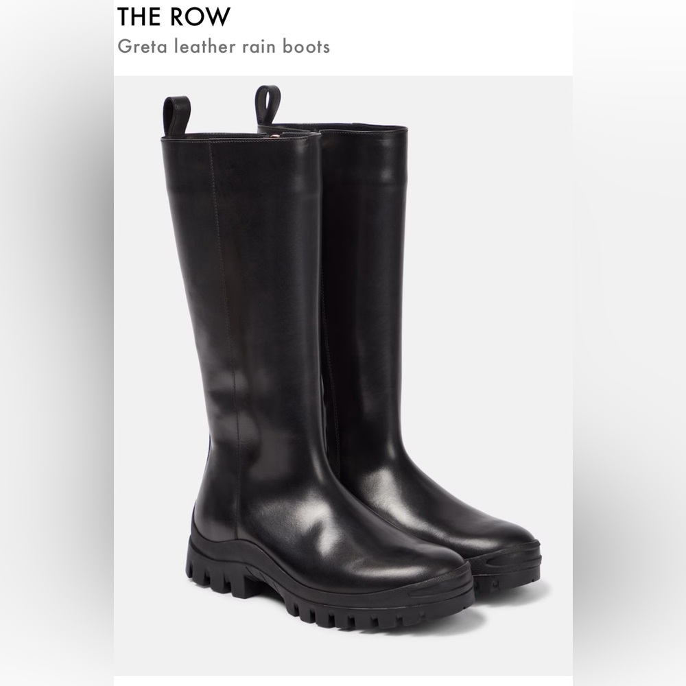 The Row Greta Leather Boots, Size 39.5, Black